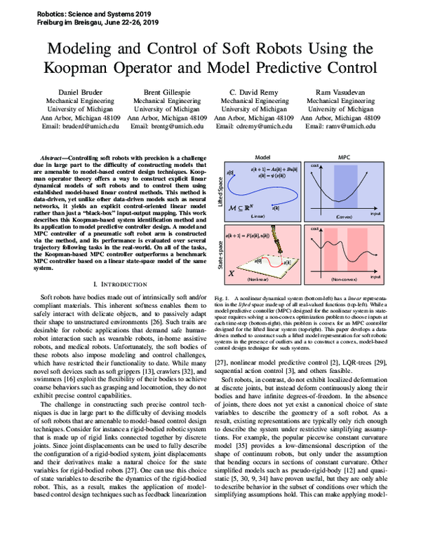 (PDF) Modeling and Control of Soft Robots Using the Koopman Operator ...