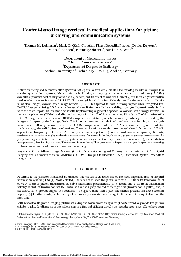(PDF) Content-based image retrieval in medical applications for picture ...