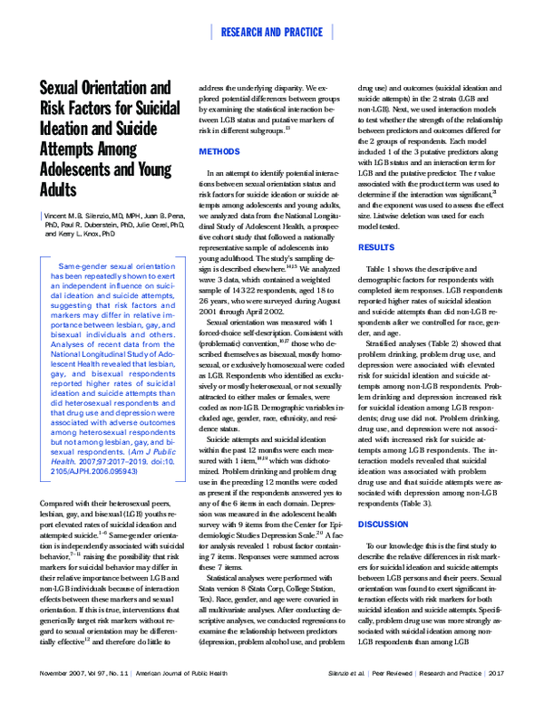 (PDF) Sexual Orientation and Risk Factors for Suicidal Ideation and ...