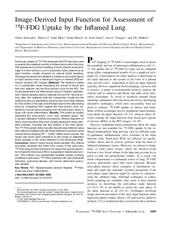 (PDF) Image-Derived Input Function for Assessment of 18F-FDG Uptake by ...