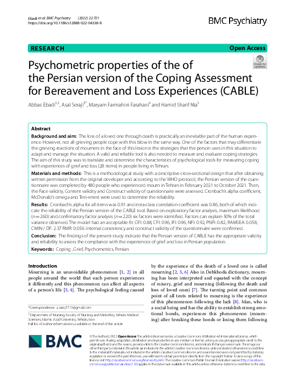 (PDF) Psychometric properties of the of the Persian version of the ...