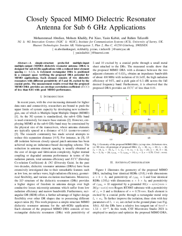 (PDF) Closely Spaced MIMO Dielectric Resonator Antenna for Sub 6 GHz ...