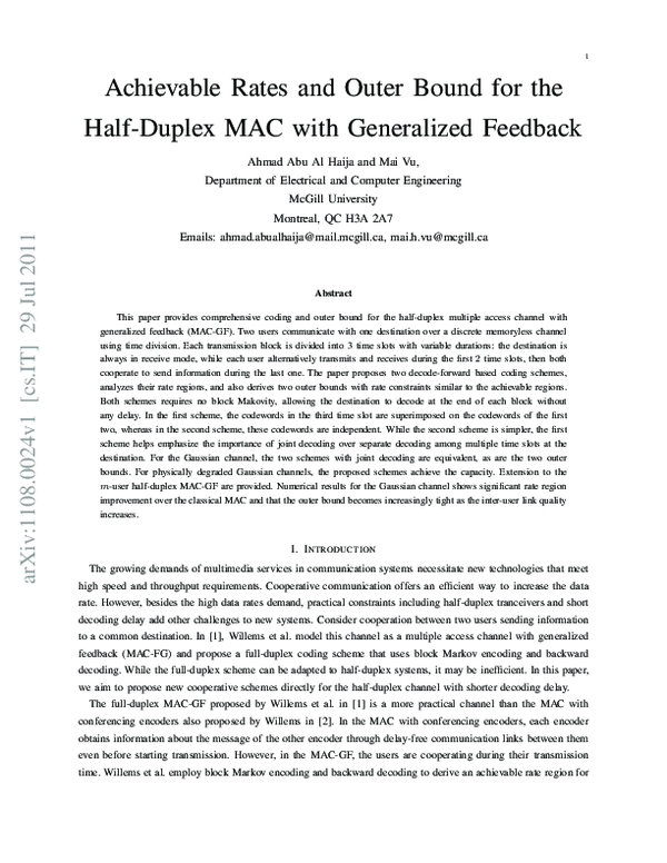 (PDF) Achievable Rates and Outer Bound for the Half-Duplex MAC with ...