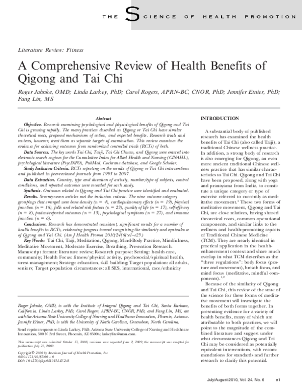 (PDF) A Comprehensive Review of Health Benefits of Qigong and Tai Chi