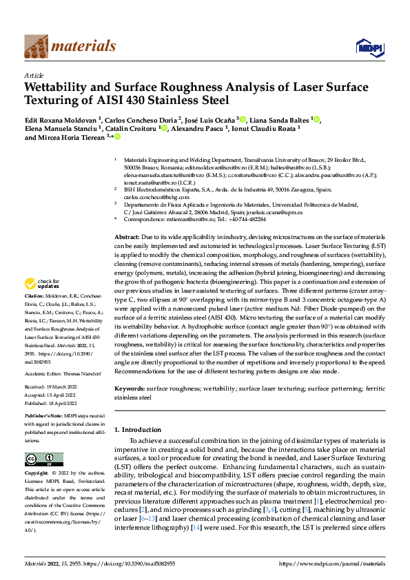 (PDF) Wettability and Surface Roughness Analysis of Laser Surface ...