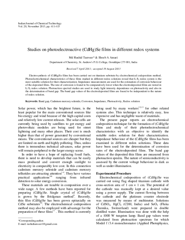 (PDF) Studies on photoelectroactive (CdHg)Se films in different redox ...