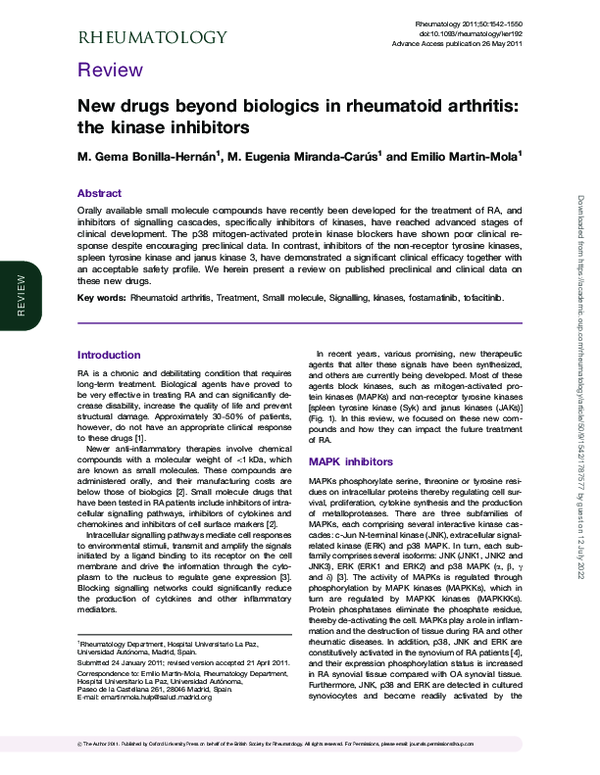 (PDF) New drugs beyond biologics in rheumatoid arthritis: the kinase ...