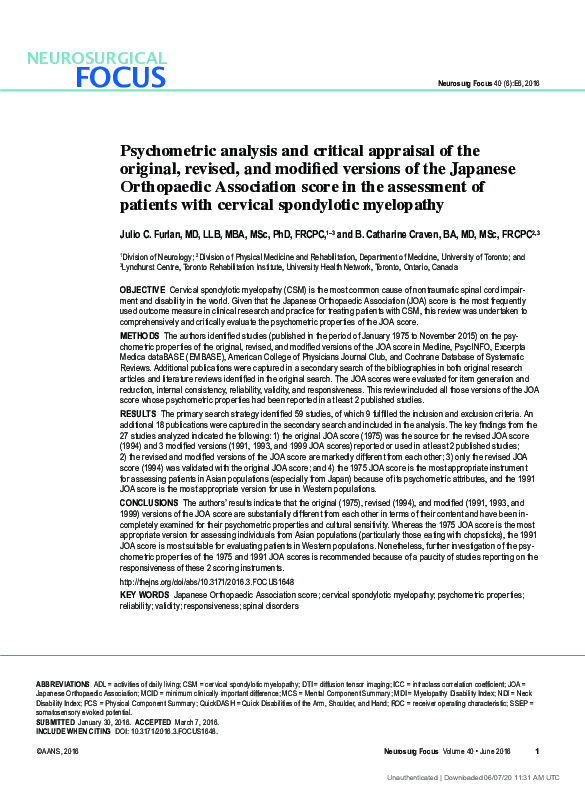 (PDF) Psychometric analysis and critical appraisal of the original ...