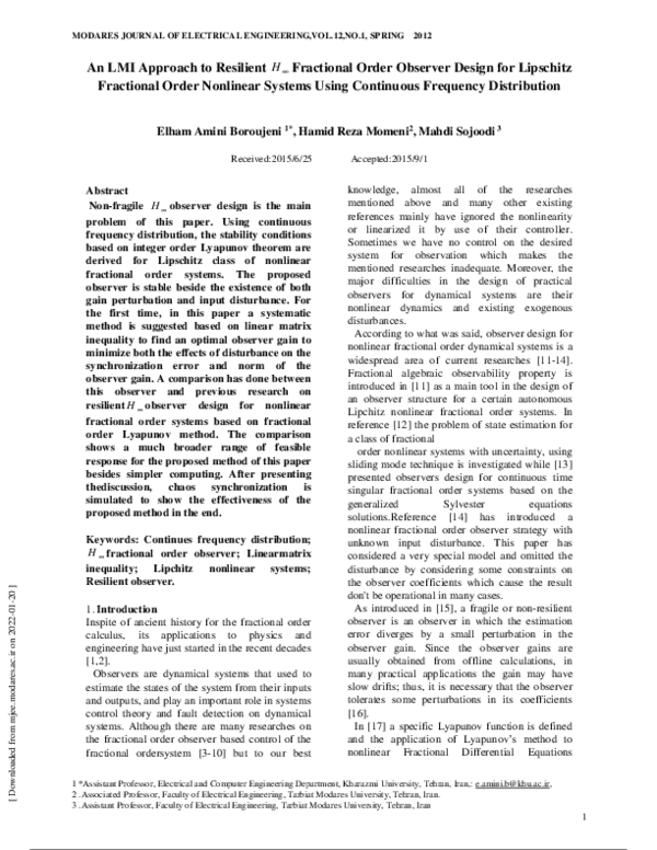 (PDF) An LMI Approach to Resilient H ∞ Fractional Order Observer Design ...