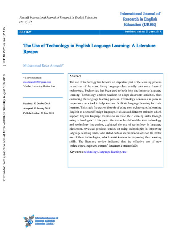 (PDF) The Use of Technology in English Language Learning: A Literature ...