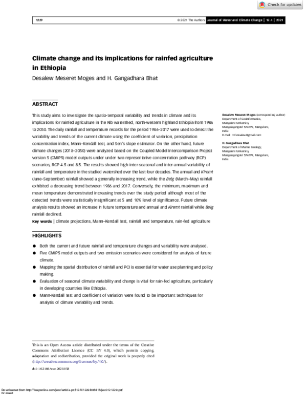 (PDF) Climate change and its implications for rainfed agriculture in ...