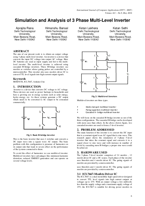 (PDF) Simulation and Analysis of 3 Phase Multi-Level Inverter