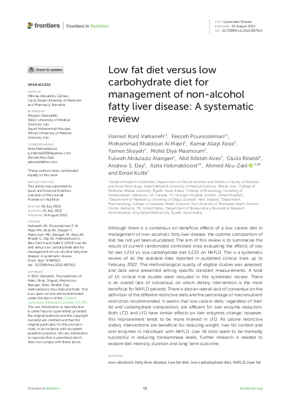 (PDF) Low fat diet versus low carbohydrate diet for management of non ...
