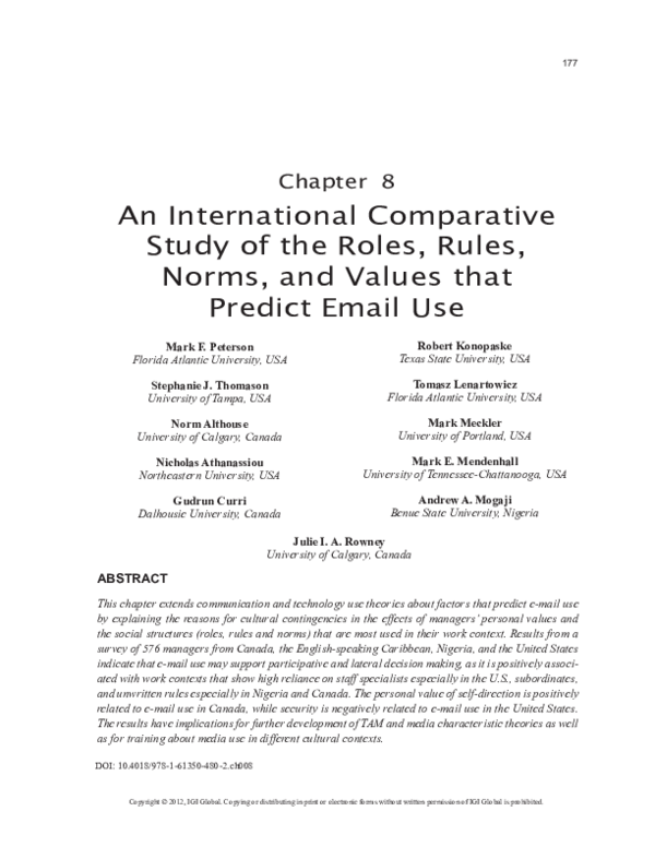 (PDF) An International Comparative Study of the Roles, Rules, Norms ...
