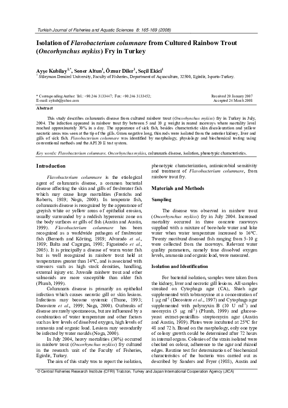 (PDF) Isolation of Flavobacterium columnare from Cultured Rainbow Trout ...