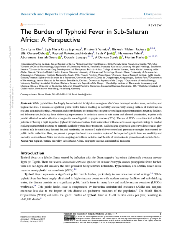 (PDF) The Burden of Typhoid Fever in Sub-Saharan Africa: A Perspective