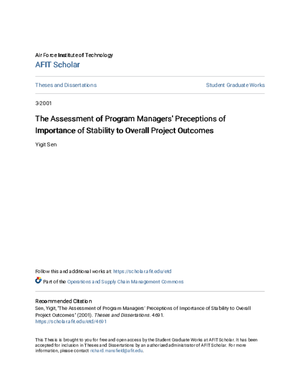(PDF) The Assessment of Program Managers' Perceptions of Importance of ...