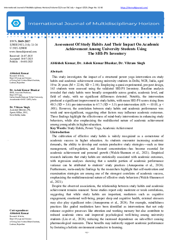 (PDF) Assessment Of Study Habits and Their Impact on Academic ...