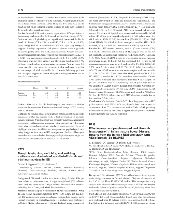 (PDF) P723 Effectiveness and persistence of vedolizumab in patients ...