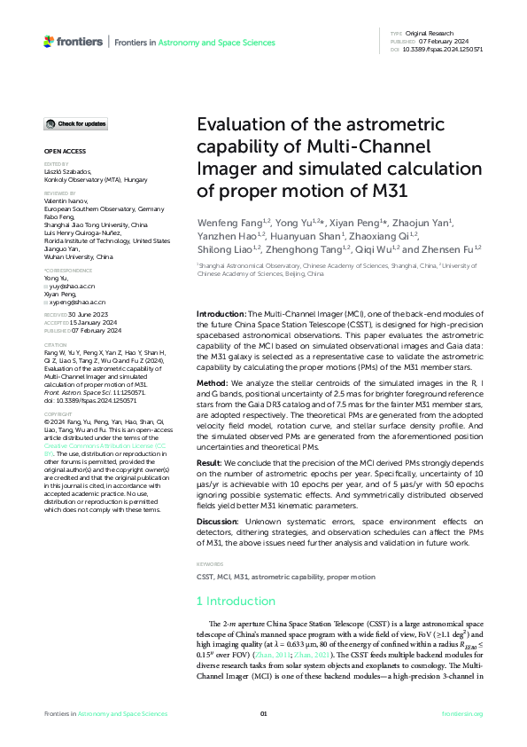 (PDF) Evaluation of the astrometric capability of Multi-Channel Imager ...