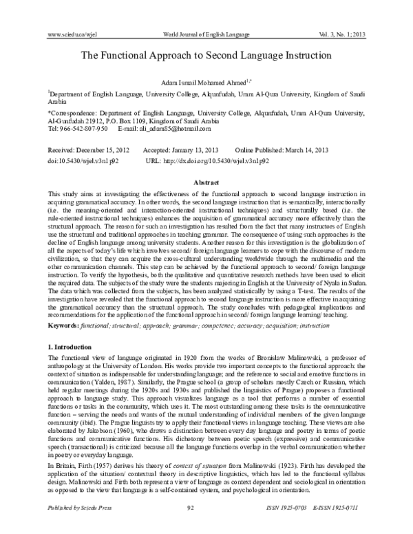 (PDF) The Functional Approach to Second Language Instruction