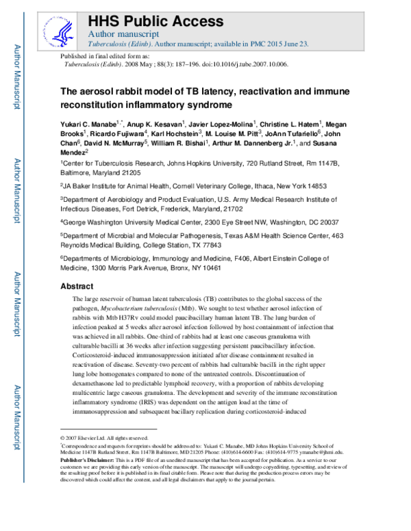 (PDF) The aerosol rabbit model of TB latency, reactivation and immune ...