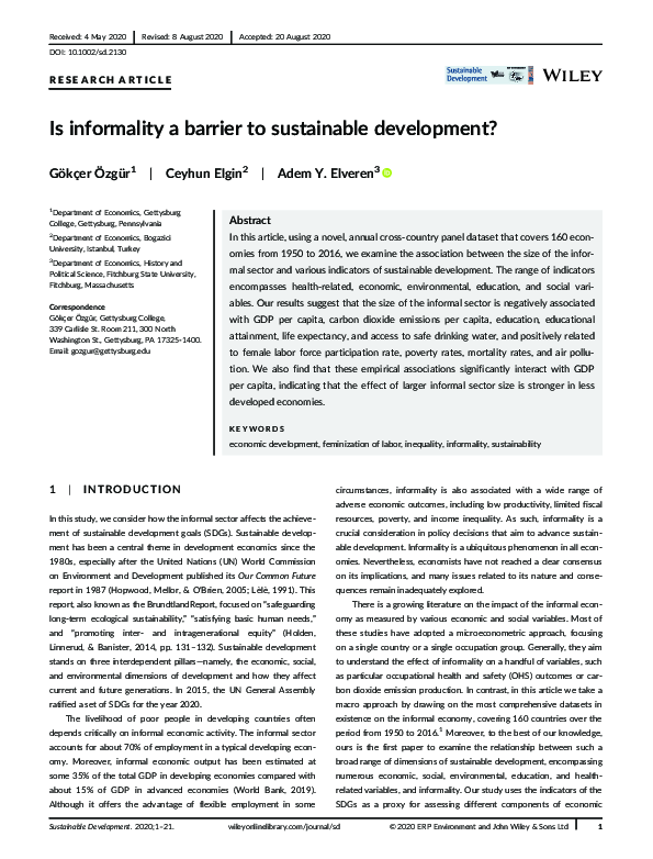 (PDF) Is informality a barrier to sustainable development