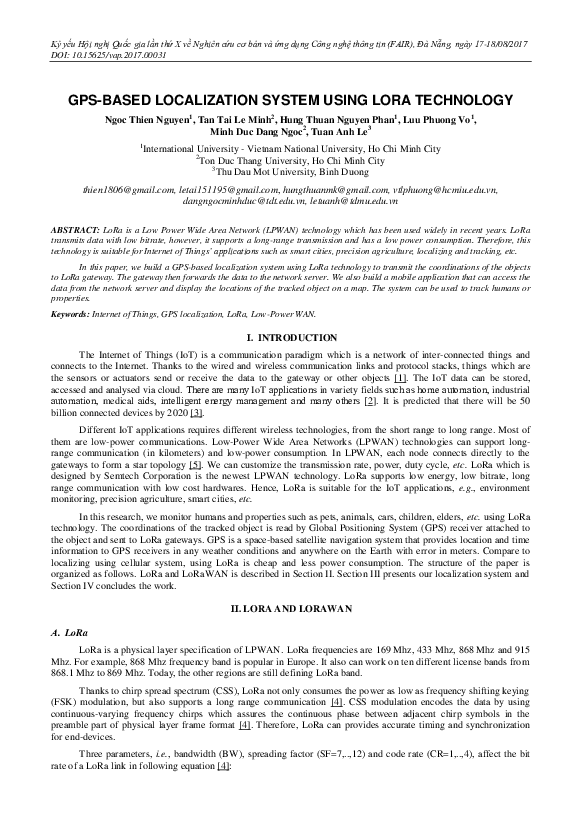 (PDF) GPS-Based Localization System Using Lora Technology