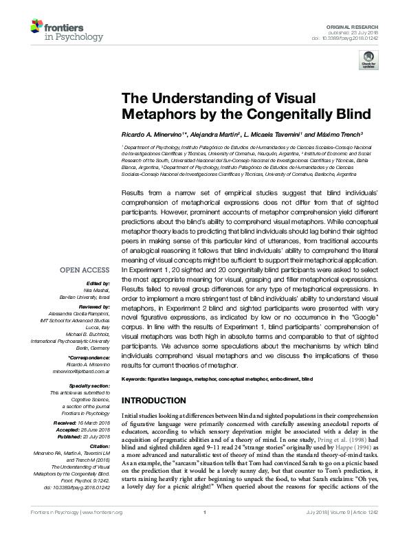 (PDF) The Understanding of Visual Metaphors by the Congenitally Blind