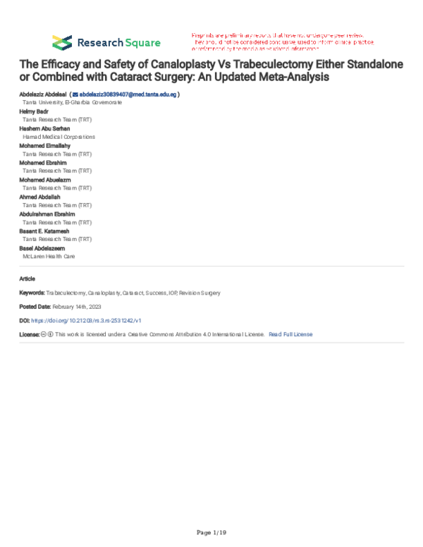 (PDF) The Efficacy and Safety of Canaloplasty Vs Trabeculectomy Either ...