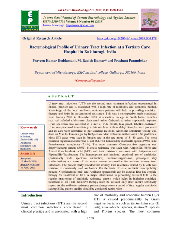 (PDF) Bacteriological Profile of Urinary Tract Infection at a Tertiary ...