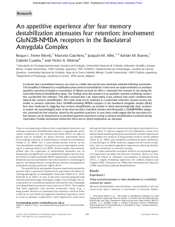 (PDF) An appetitive experience after fear memory destabilization ...