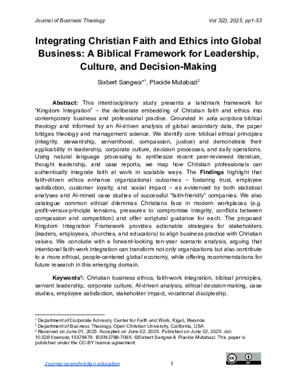 (PDF) Integrating Christian Faith and Ethics into Global Business: A ...