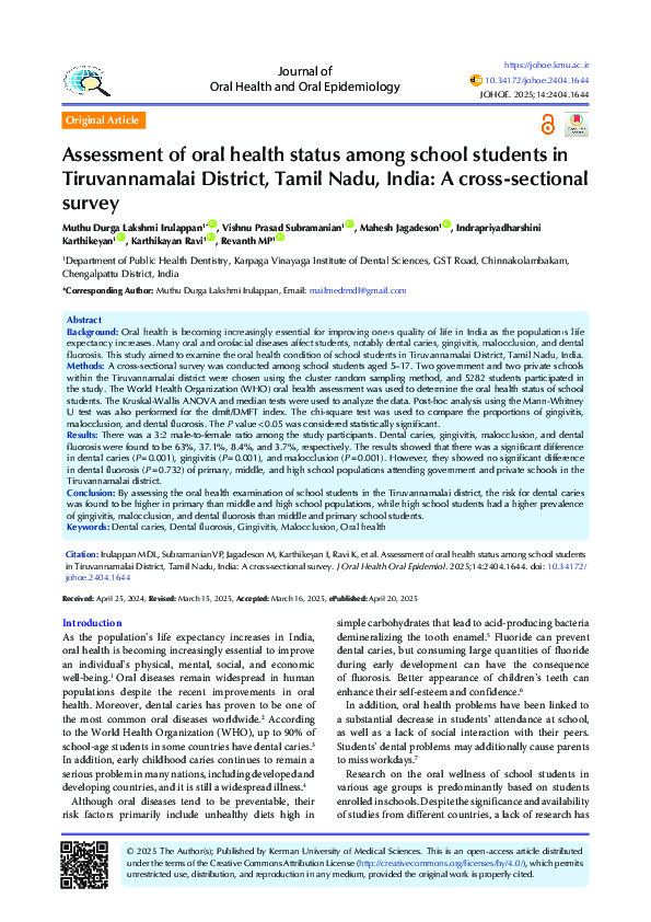 (PDF) Assessment of oral health status among school students in ...