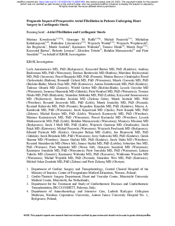 (PDF) Prognostic Impact of Preoperative Atrial Fibrillation in Patients ...