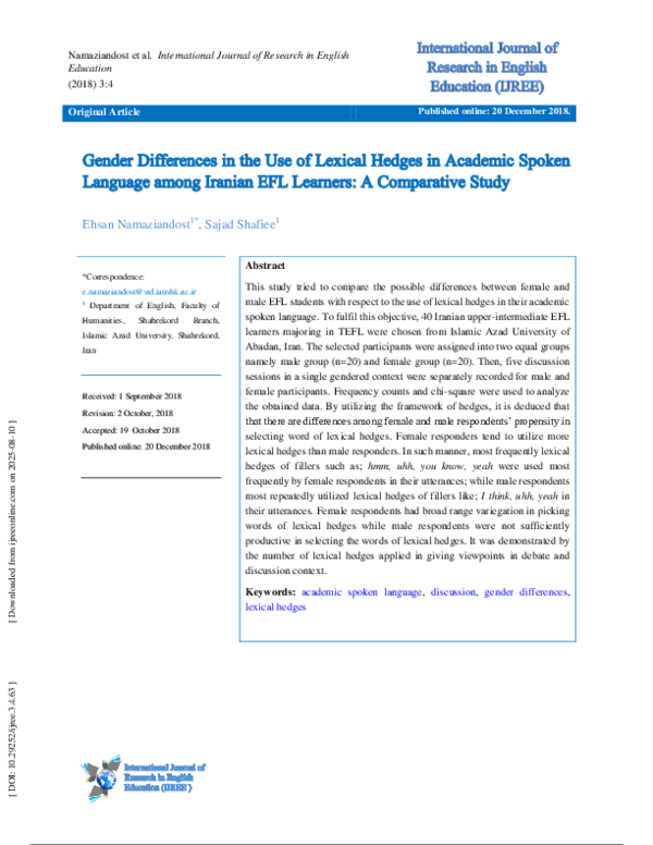 (PDF) Gender Differences in the Use of Lexical Hedges in Academic ...