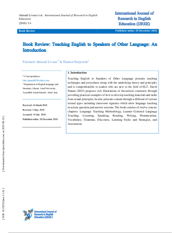 (PDF) Book Review: Teaching English to Speakers of Other Languages: An ...