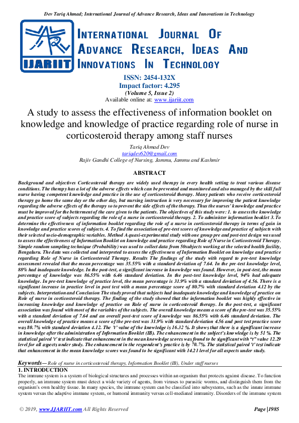 (PDF) A study to assess the effectiveness of information booklet on ...