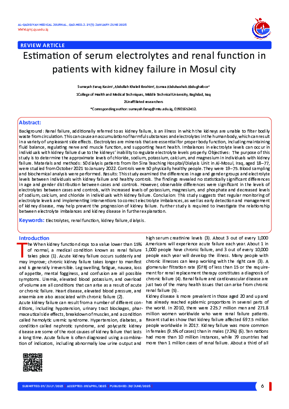 (PDF) Estimation of serum electrolytes and renal function in patients ...