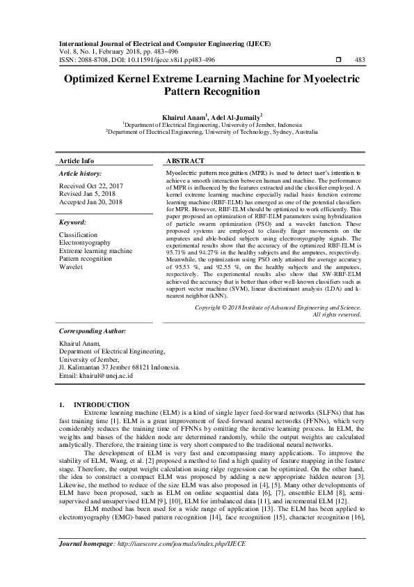 (PDF) Optimized Kernel Extreme Learning Machine for Myoelectric Pattern ...