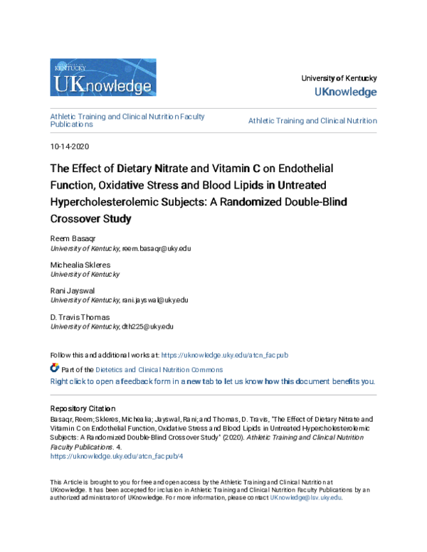 (PDF) The effect of dietary nitrate and vitamin C on endothelial ...