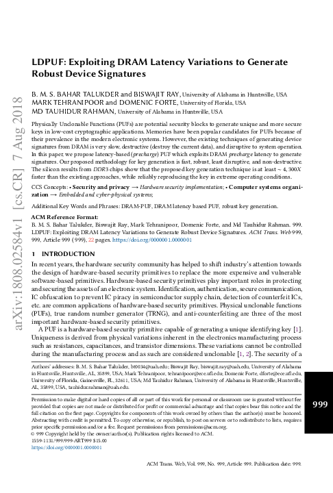(PDF) LDPUF: Exploiting DRAM Latency Variations to Generate Robust ...