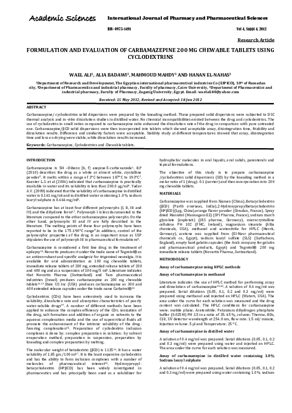 (PDF) Formulation and Evaluation of Carbamazepine 200 mg Controlled ...