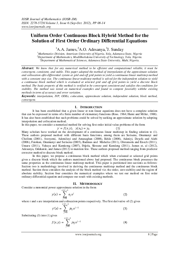 (PDF) Uniform Order Continuous Block Hybrid Method for the Solution of ...