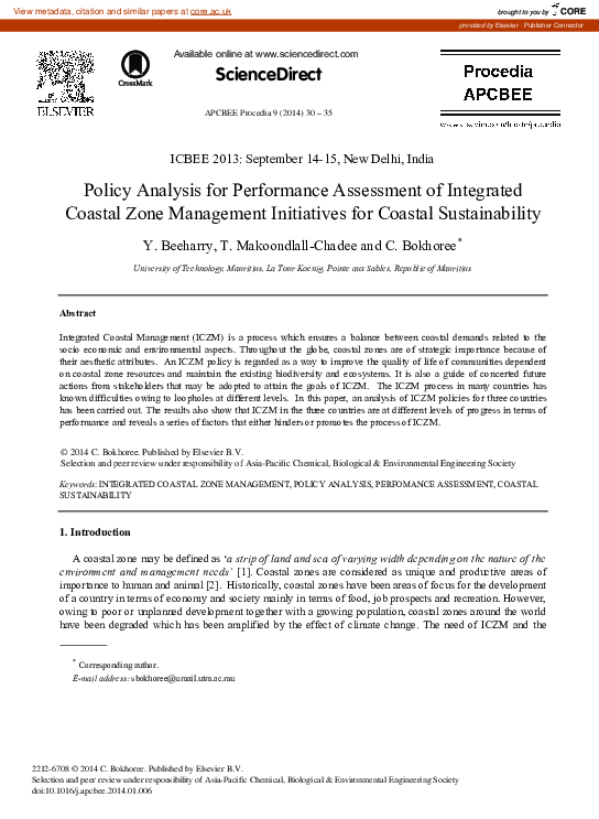 (PDF) Policy Analysis for Performance Assessment of Integrated Coastal ...