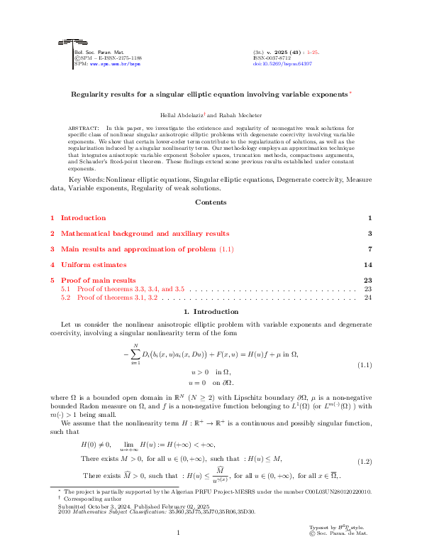 (PDF) Regularity results for a singular elliptic equation involving ...