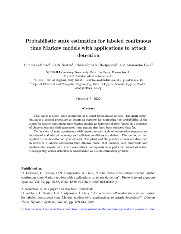 (PDF) Probabilistic state estimation for labeled continuous time Markov ...