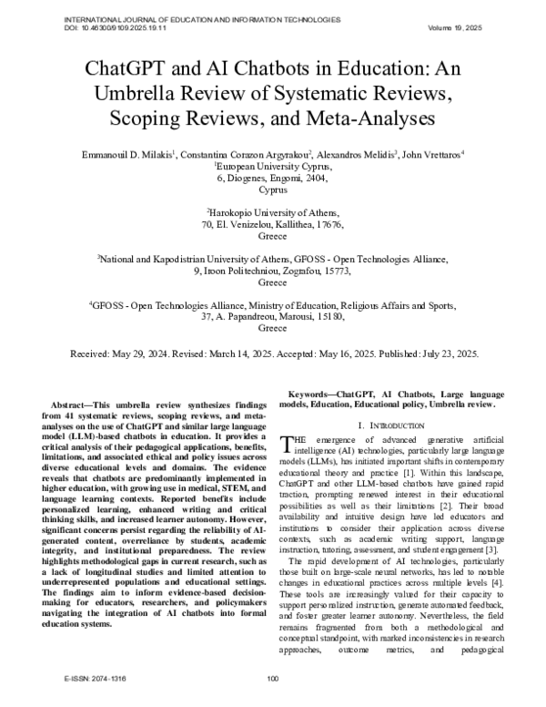 (PDF) ChatGPT and AI Chatbots in Education: An Umbrella Review of ...