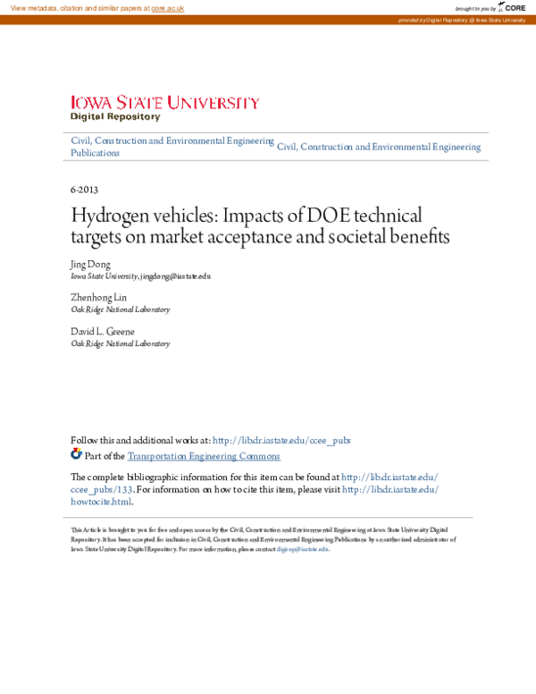 (PDF) Hydrogen vehicles: Impacts of DOE technical targets on market ...
