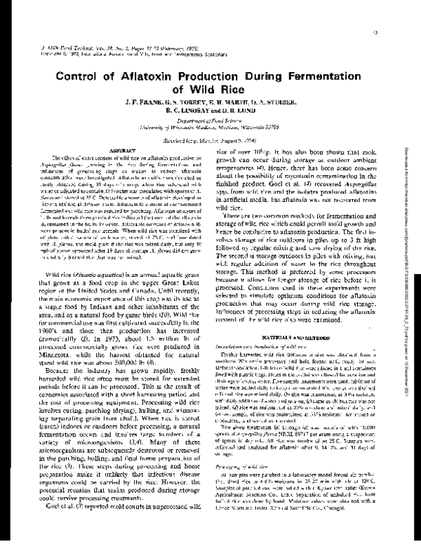 (PDF) Control of Aflatoxin Production During Fermentation of Wild Rice